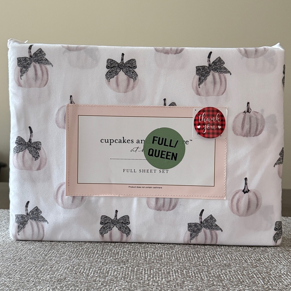 New Cupcakes and Cashmere Full Sheets Set blush lace pumpkins and bows bedding